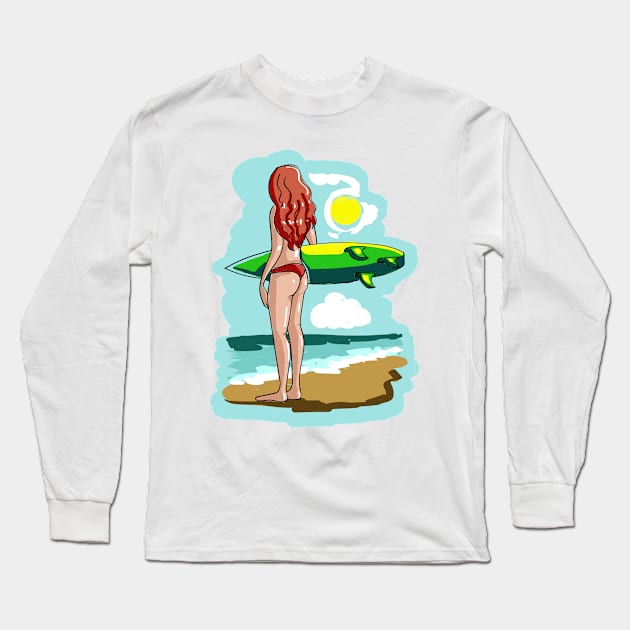 Surfer Girl Long Sleeve T-Shirt by Daria Popkova